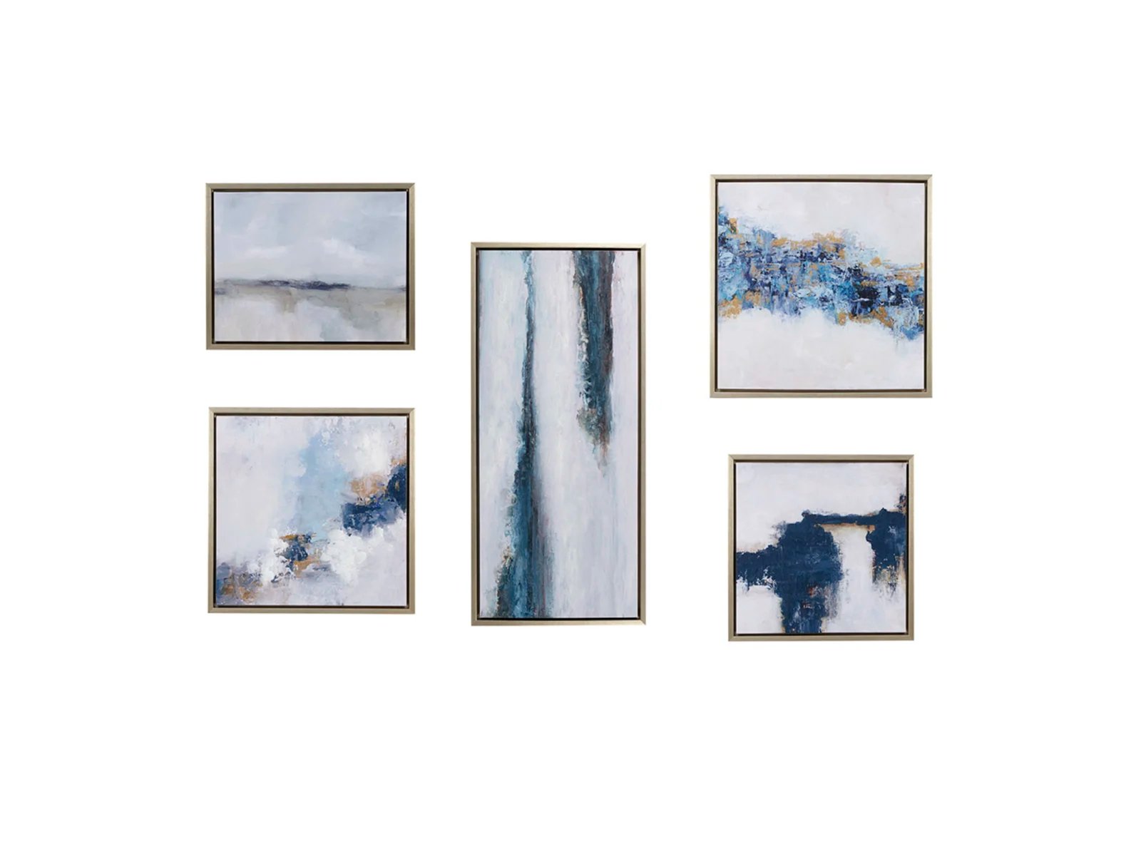 Blue Drift Abstract Gallery Framed Canvas Wall Art 5 Pc Set - Image 2