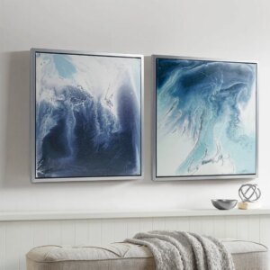 Blue Lagoon Abstract Framed Canvas Wall Art 2 Pc Set