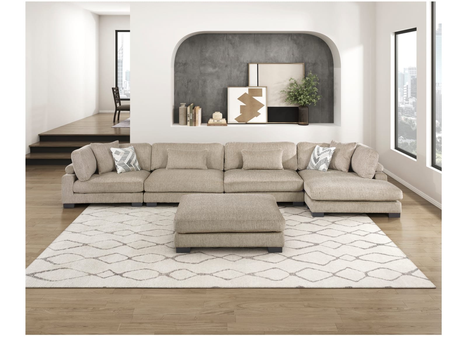 Tinsley 5 Pc. Double Armless Chair Sectional w/ Ottoman - Image 13