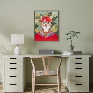 Bohemian Cat Pet Portrait Framed Canvas Wall Art