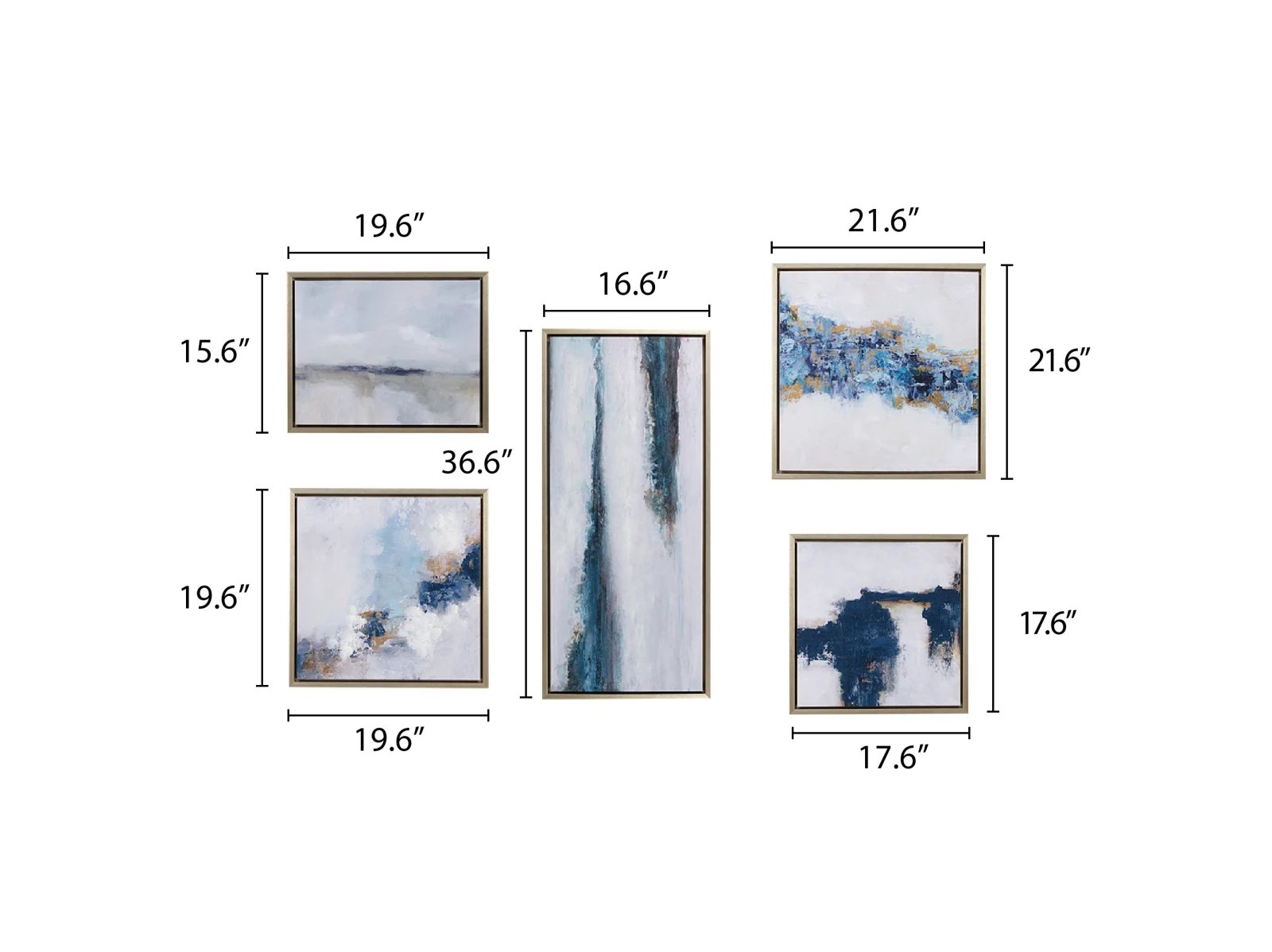 Blue Drift Abstract Gallery Framed Canvas Wall Art 5 Pc Set - Image 9