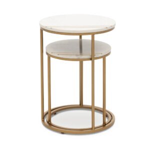 Nesting Marble Top End Tables w/ Brass Inlays