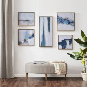 Blue Drift Abstract Gallery Framed Canvas Wall Art 5 Pc Set