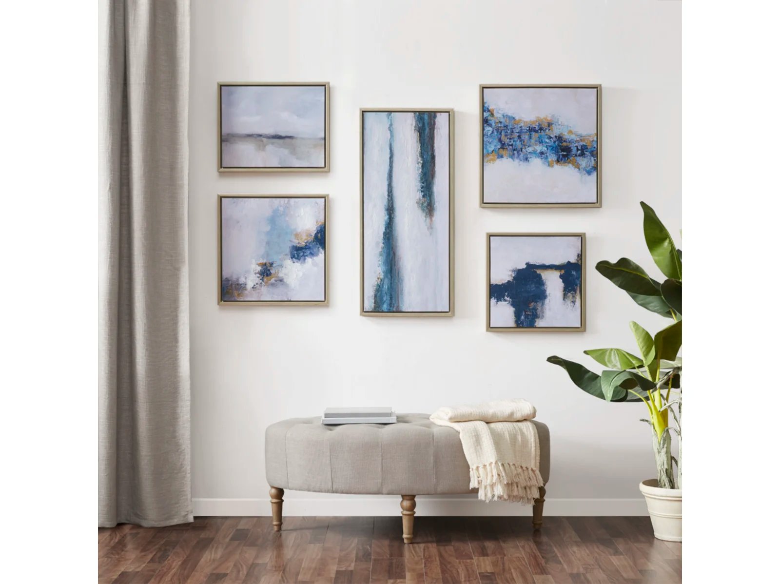 Blue Drift Abstract Gallery Framed Canvas Wall Art 5 Pc Set